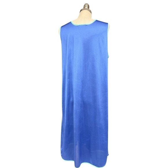 Vintage Blue Nylon Maxi Dress Sleeveless Lounge Nightgown L/XL Retro Sleepwear - Picture 5 of 10
